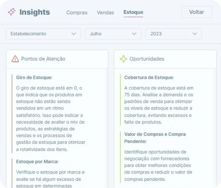 Peça a opinião da inteligência artificial conectada ao seu estoque.
